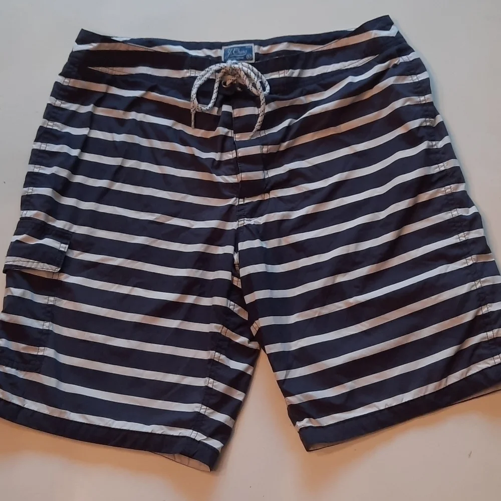 J. Crew waist 32 navy blue white stripe swim trunks
